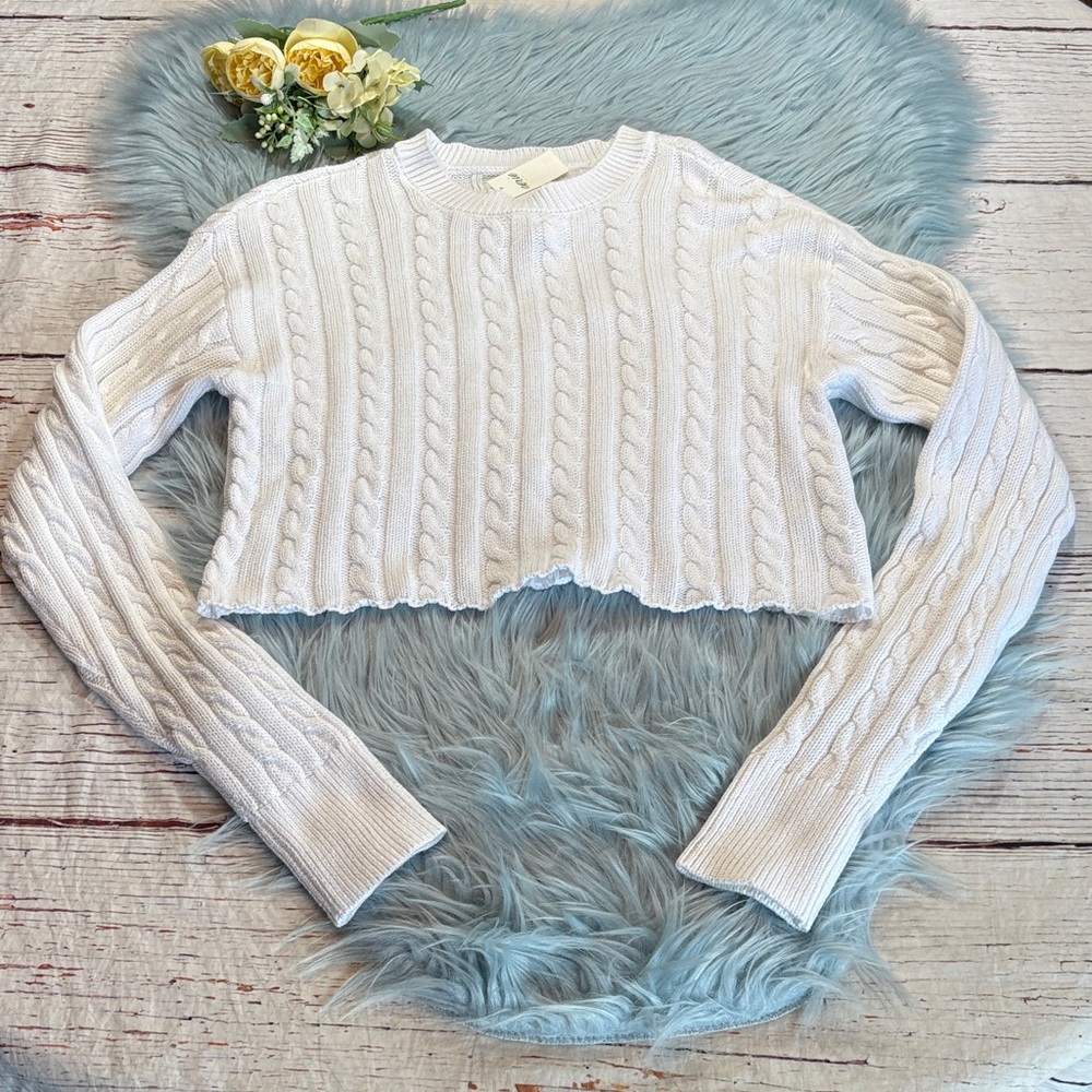 NWT Aerie White Cable Knit Crop Sweater sz XS